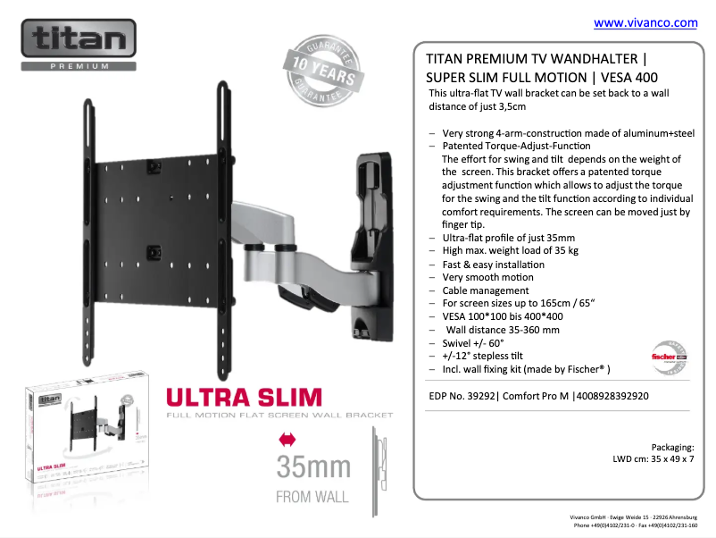 Página 1 del manual Ficha técnica Titan Ultra Slim Pro L
