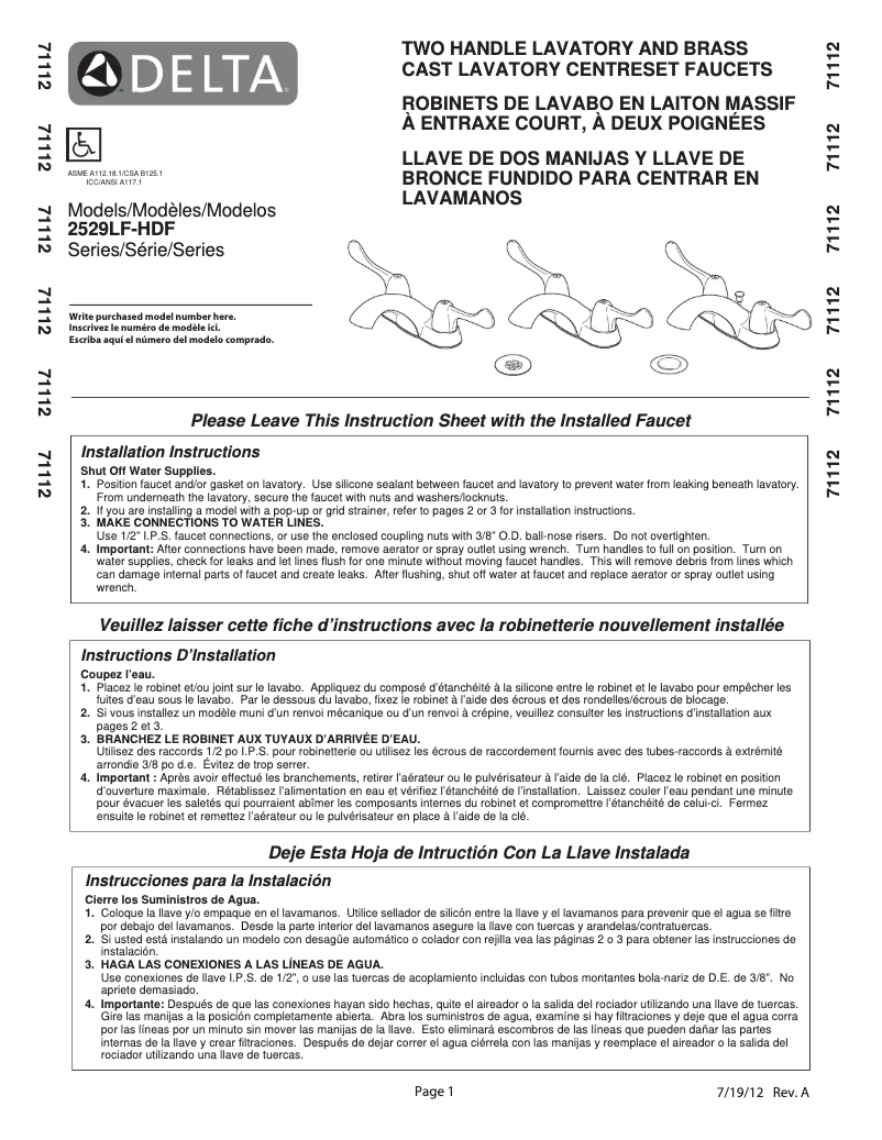 Imagen de la primera página del manual del dispositivo 2529LF-HDF