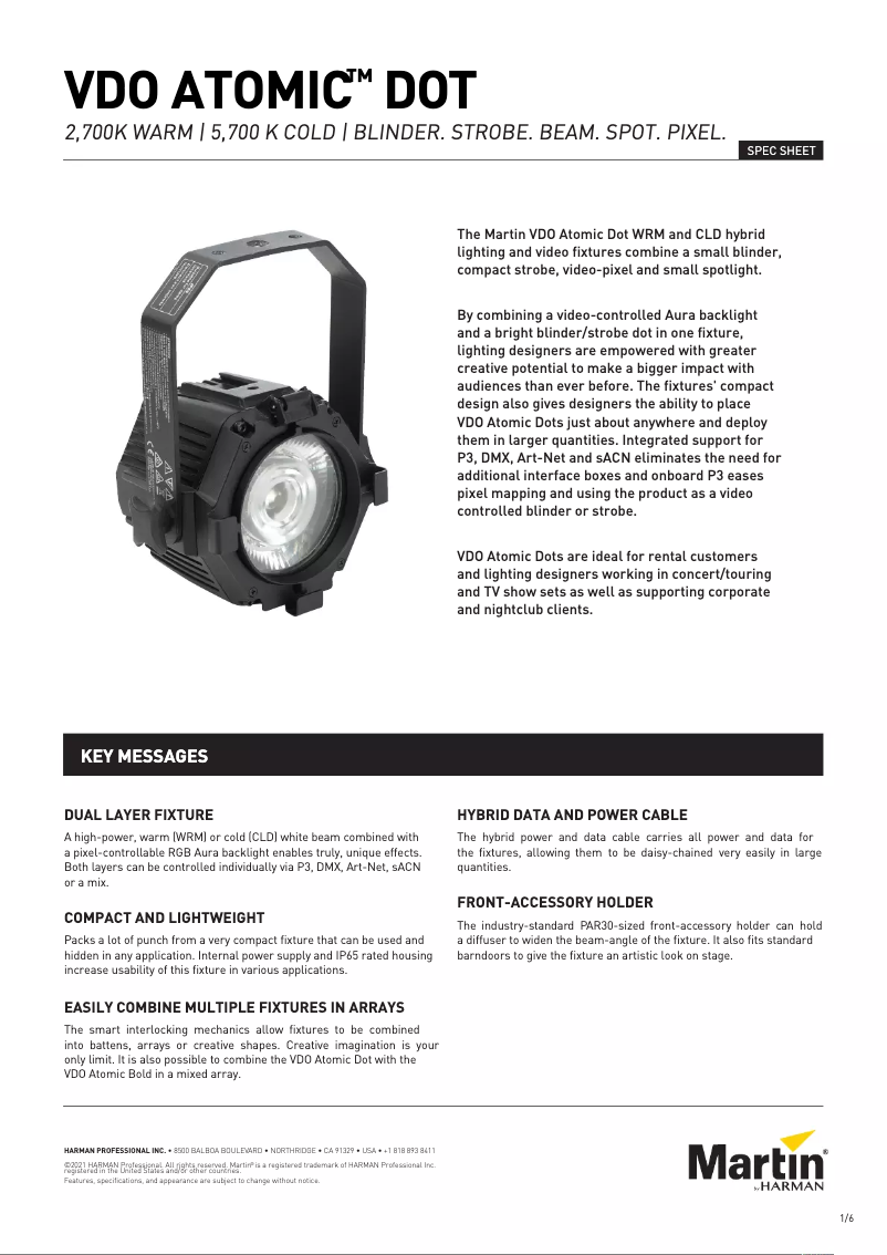Página 1 del manual Ficha técnica Martin VDO Atomic Dot