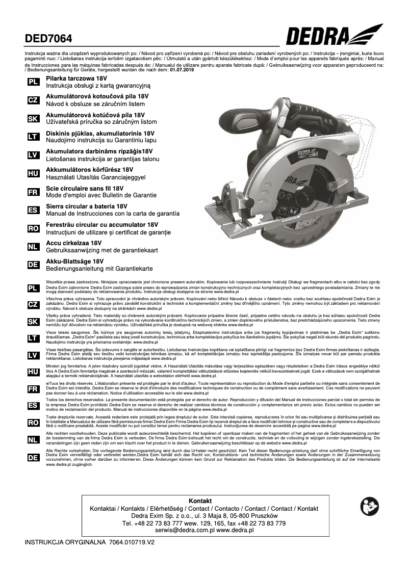 Imagen de la primera página del manual del dispositivo DED7064