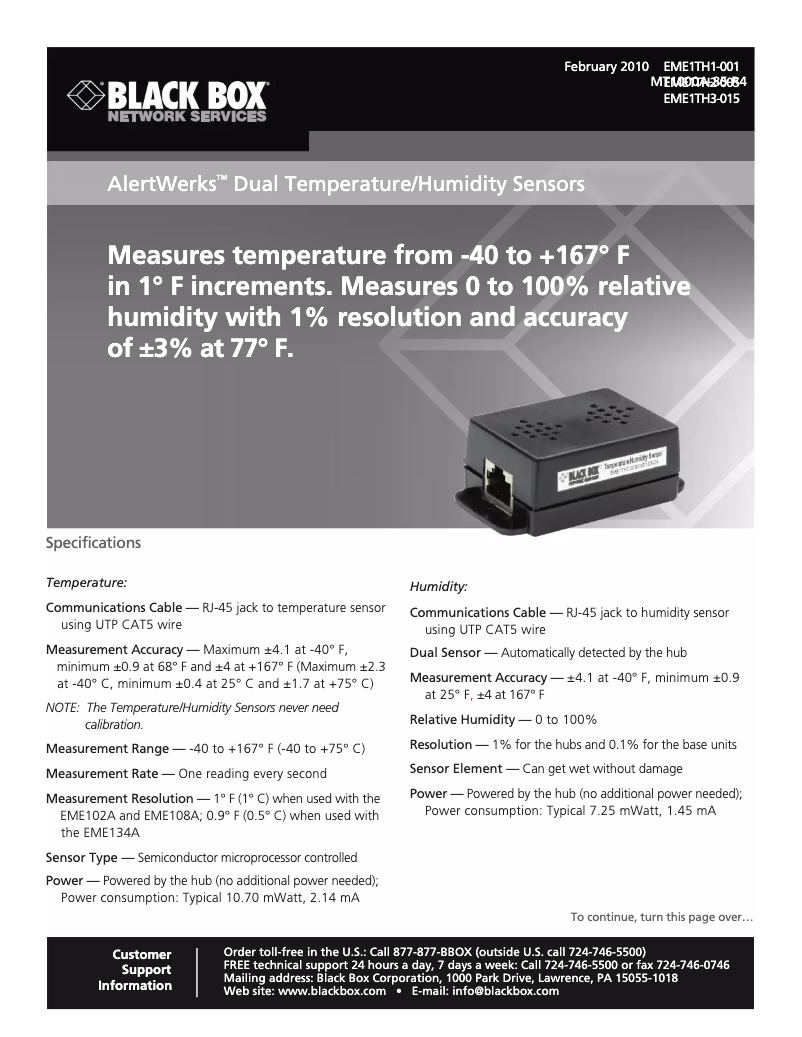Imagen de la primera página del manual del dispositivo AlertWerks EME1TH3