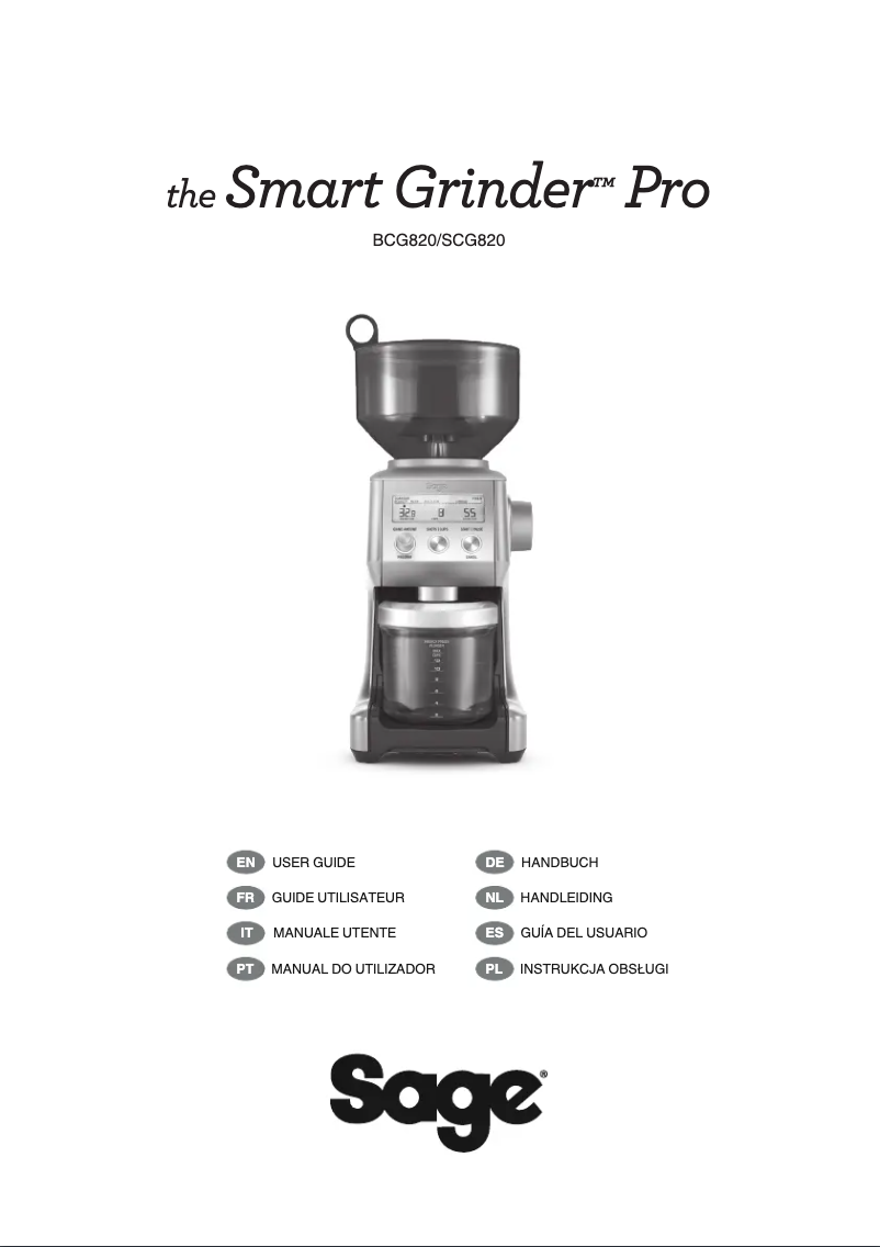 Imagen de la primera página del manual del dispositivo the Smart Grinder Pro SCG820