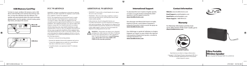 Página nº 1 - Manual de usuario iLive ISB110