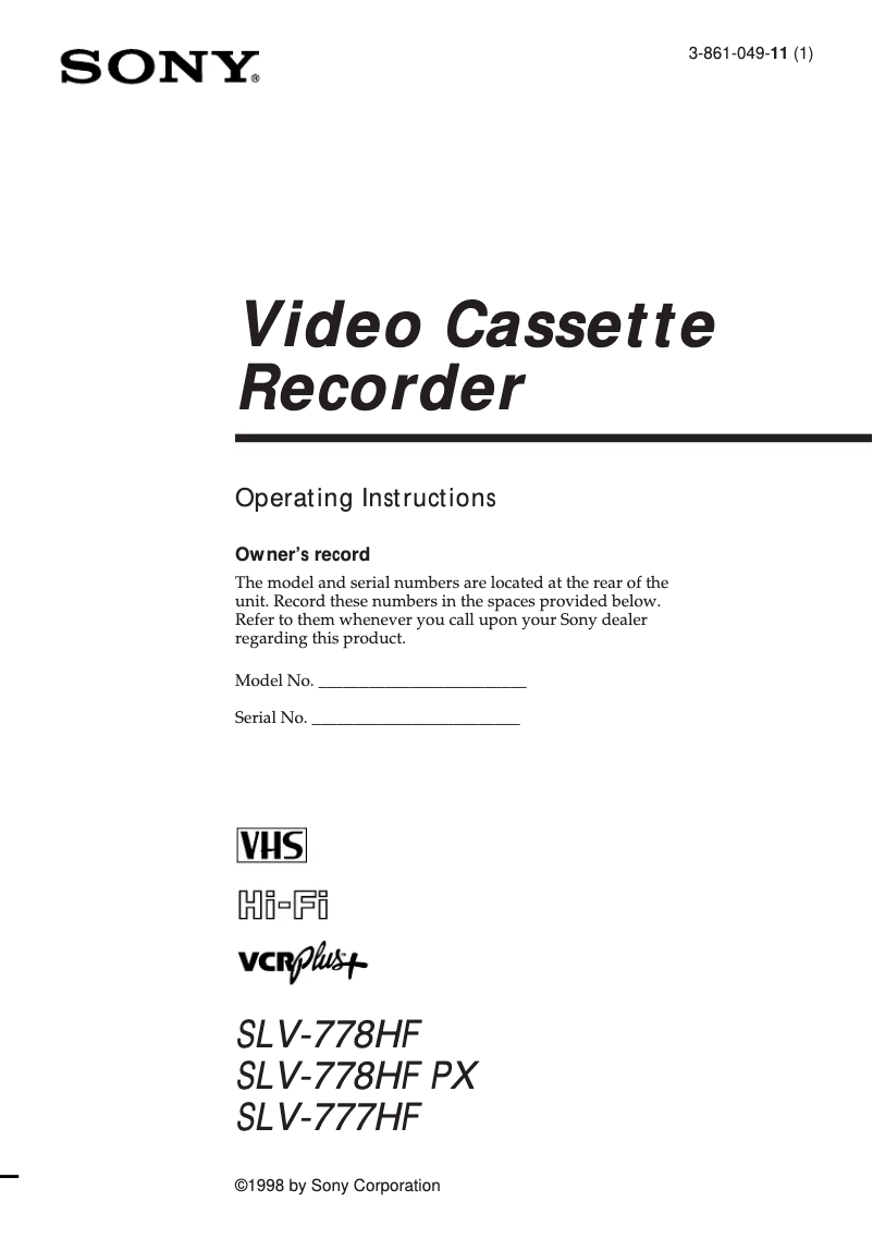 Página 1 del manual Manual de usuario Sony SLV-777HF