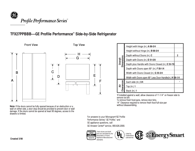 Imagen de la primera página del manual del dispositivo Profile Performance TFX27PPBBB