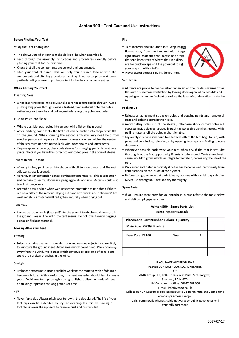 Página nº 1 - Manual de usuario Vango Ashton 500