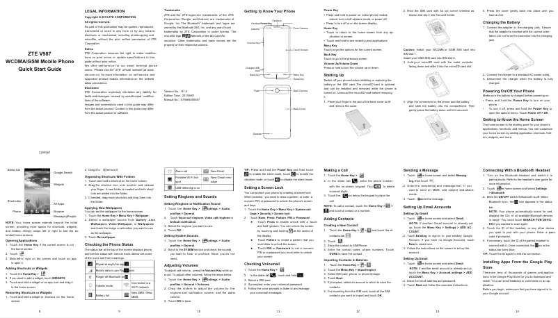Imagen de la primera página del manual del dispositivo V987