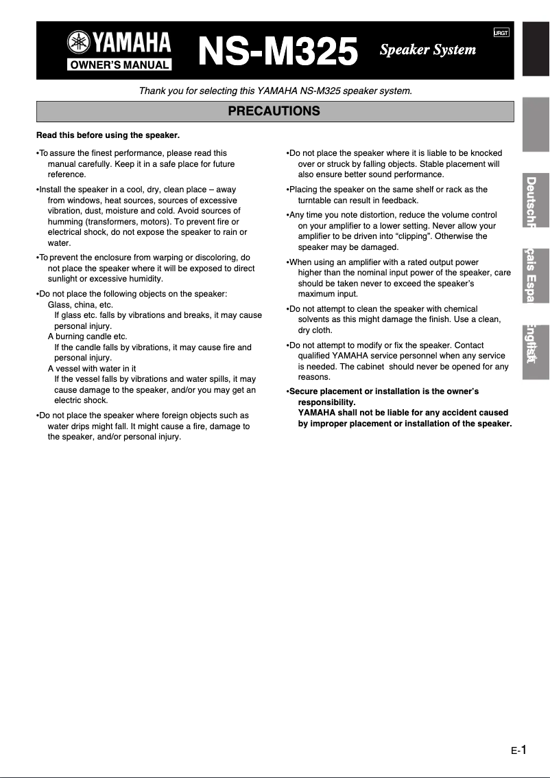 Página 1 del manual Manual de usuario Yamaha NS-M325