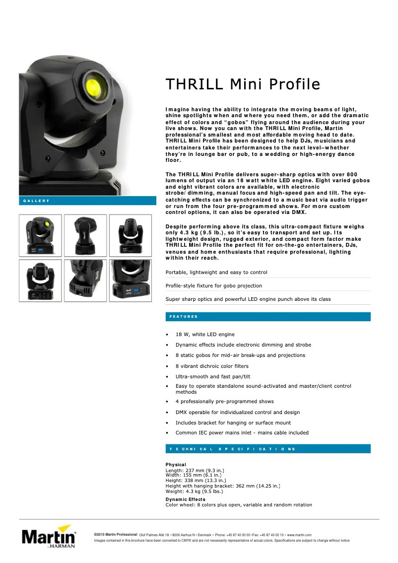 Página 1 del manual Ficha técnica Martin Thrill Mini Profile