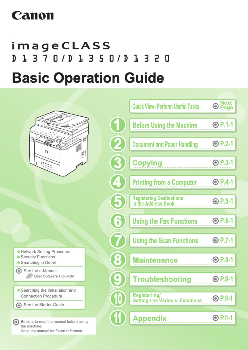Imagen de la primera página del manual del dispositivo imageClass D1370