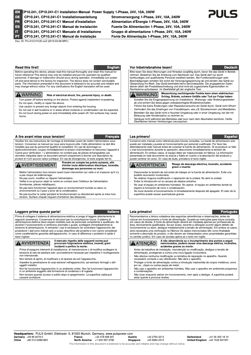 Imagen de la primera página del manual del dispositivo CP10.241