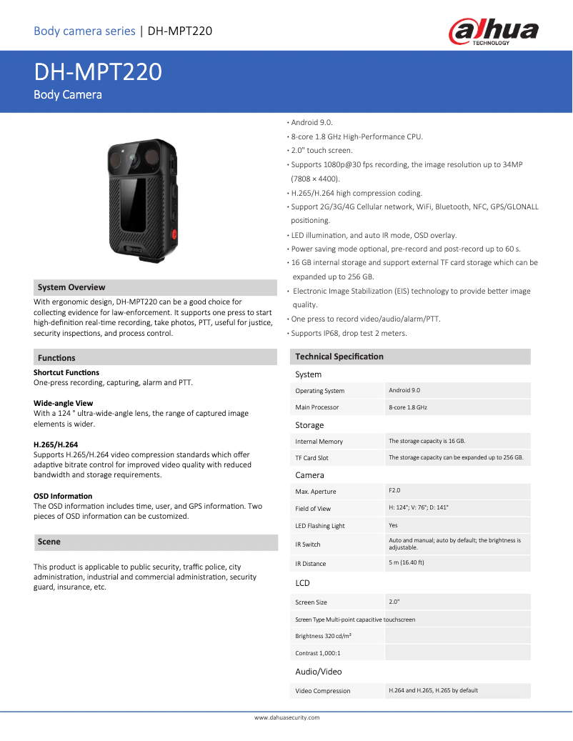 Página 1 del manual Ficha técnica Dahua Technology MPT220