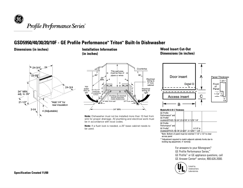 Página 1 del manual Ficha técnica GE Profile Performance Triton GSD5930FWW