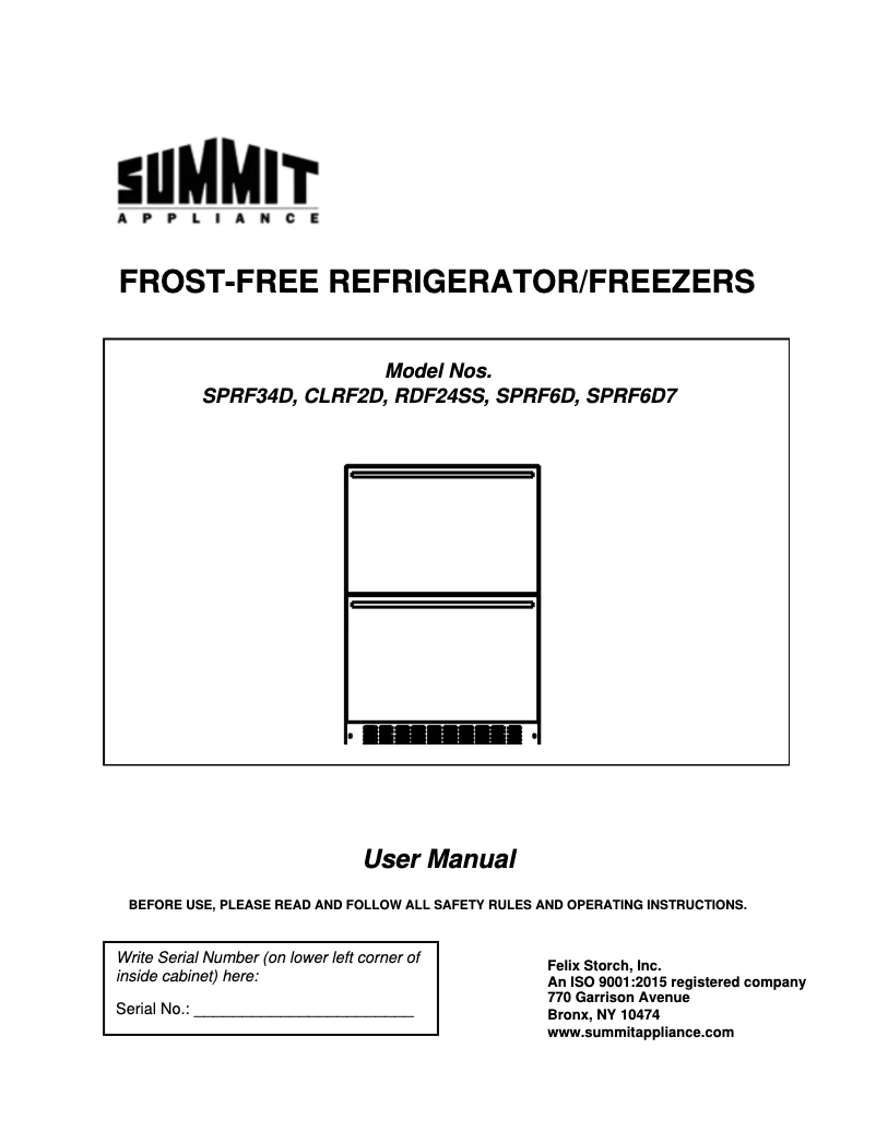 Imagen de la primera página del manual del dispositivo SPRF34D