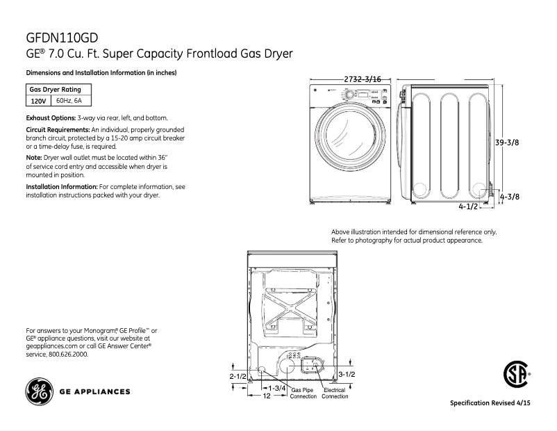 Imagen de la primera página del manual del dispositivo GFDN110GDWW