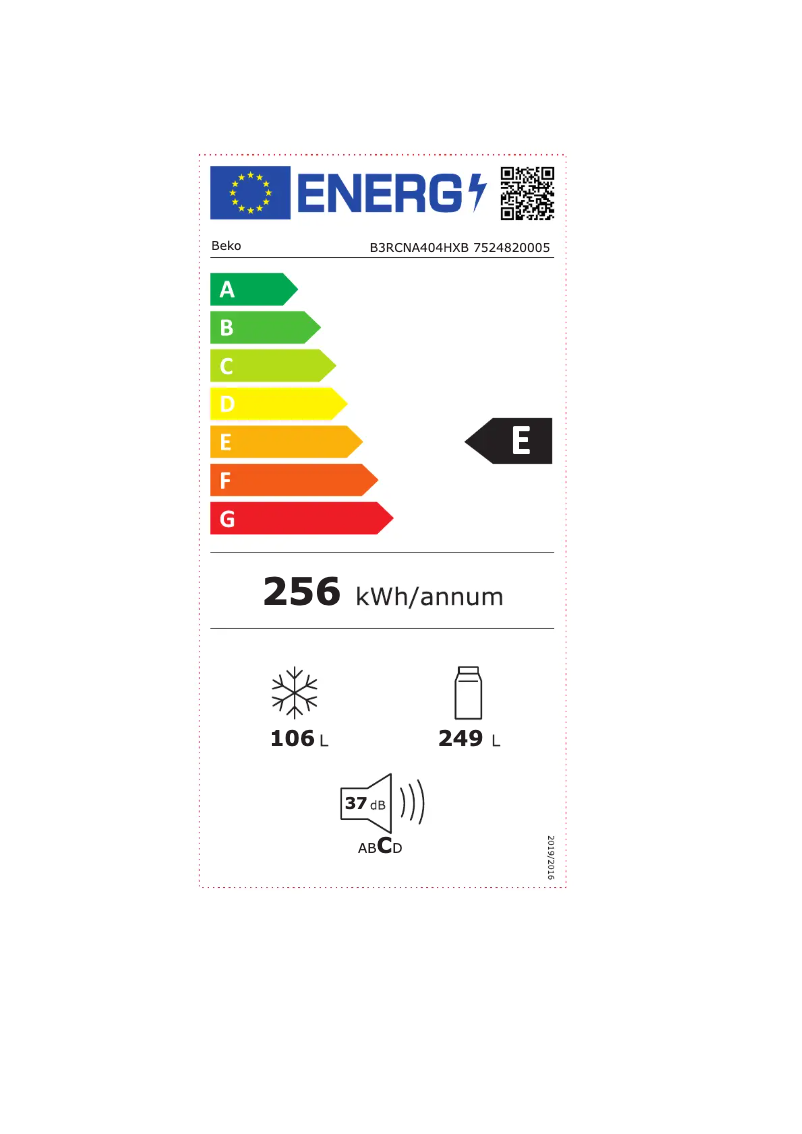 Página nº 1 - Etiqueta energética Beko B3RCNA404HXB