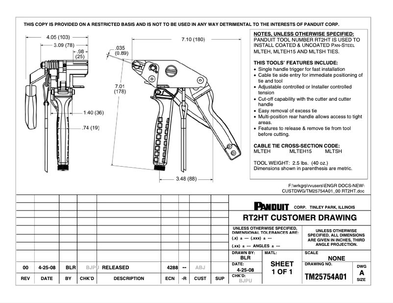 Página 1 del manual Dibujo técnico Panduit RT2HT
