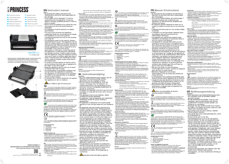 Imagen de la primera página del manual del dispositivo Multi Grill 4 in 1 112536