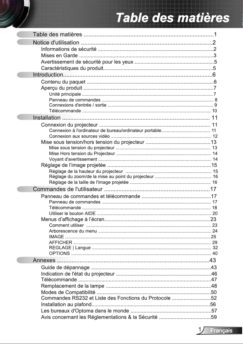 Página 1 del manual Manual de usuario Optoma EH1020