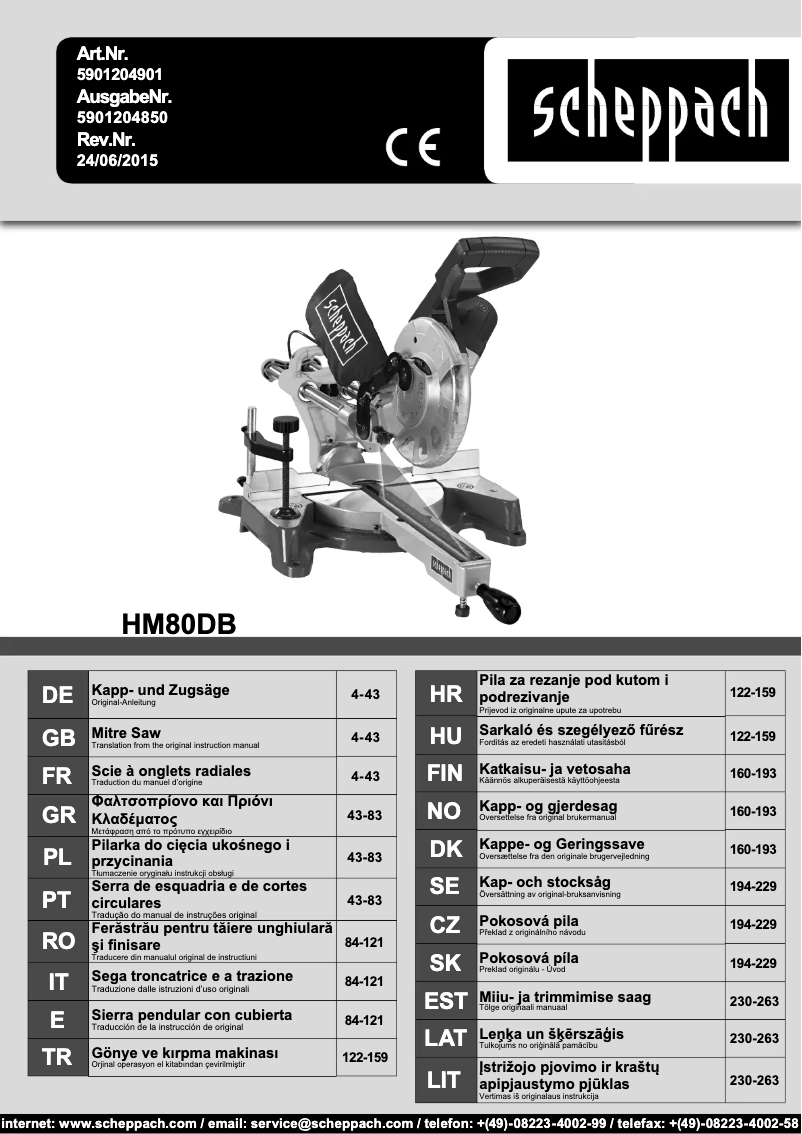 Página 1 del manual Manual de usuario Scheppach HM80DB