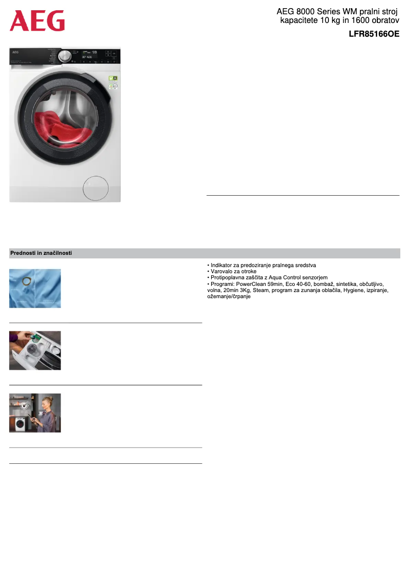 Página 1 del manual Ficha técnica AEG 8000 Series LFR85166OE