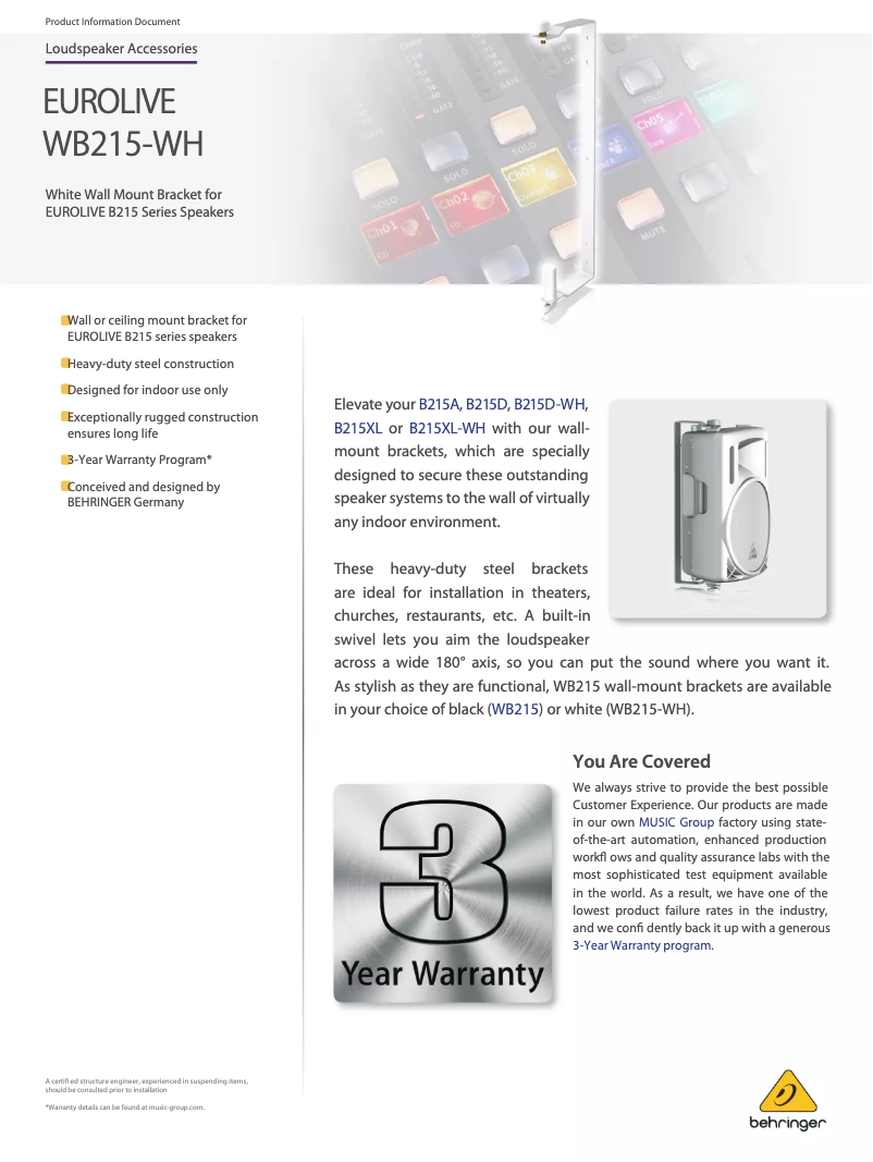 Imagen de la primera página del manual del dispositivo Eurolive WB215-WH