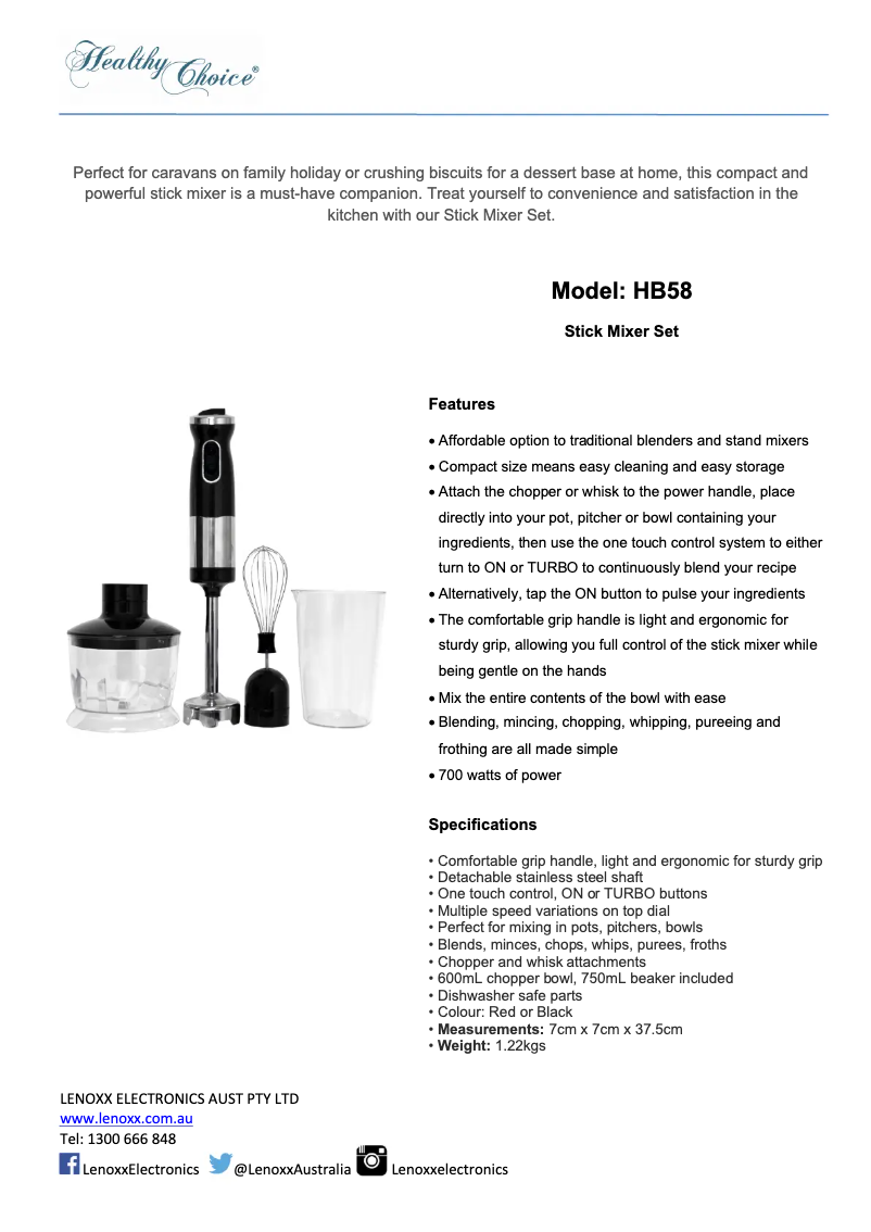 Página nº 1 - Ficha técnica Healthy Choice HB57