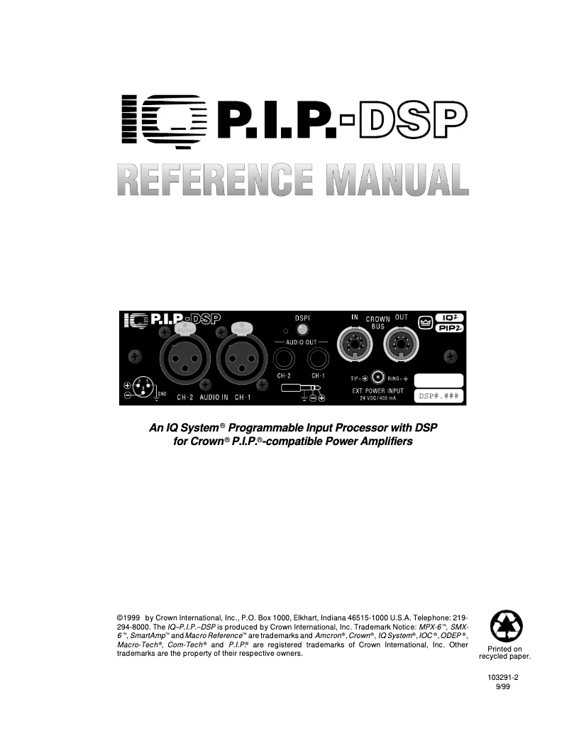 Página 1 del manual Manual de usuario Crown IQ-P.I.P.-DSP