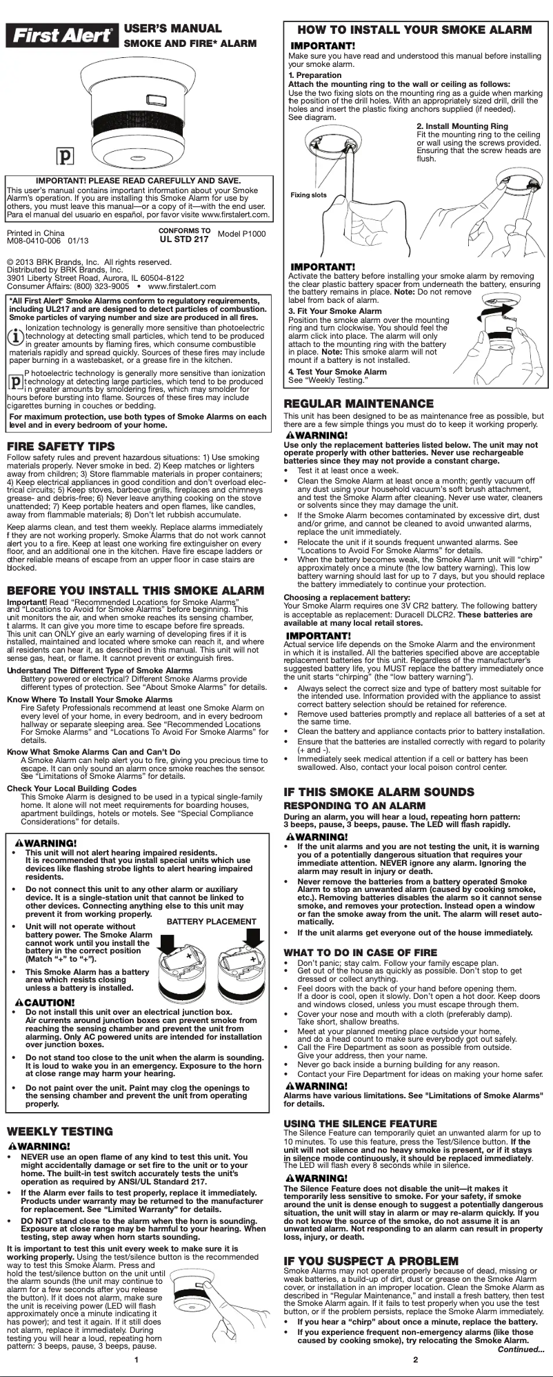 Imagen de la primera página del manual del dispositivo P1000