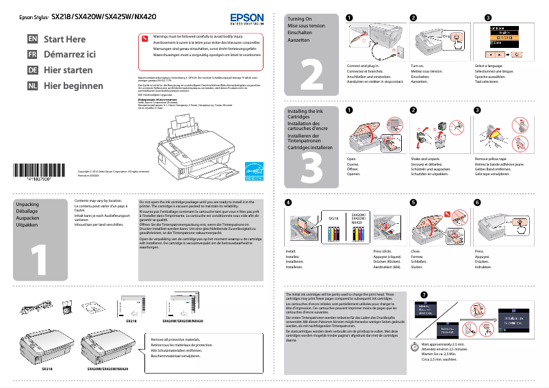 Imagen de la primera página del manual del dispositivo Stylus SX 218