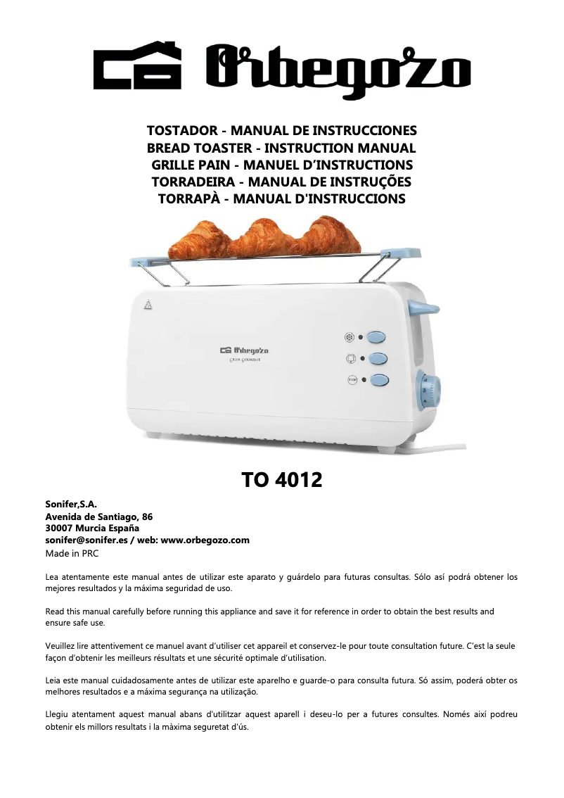 Página nº 1 - Manual de usuario Orbegozo TO 4012