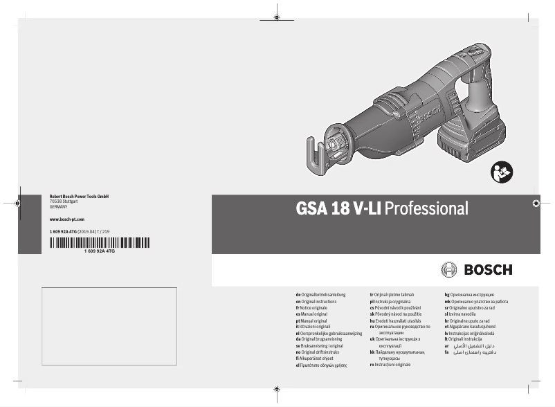 Imagen de la primera página del manual del dispositivo GSA 18 V-LI Professional