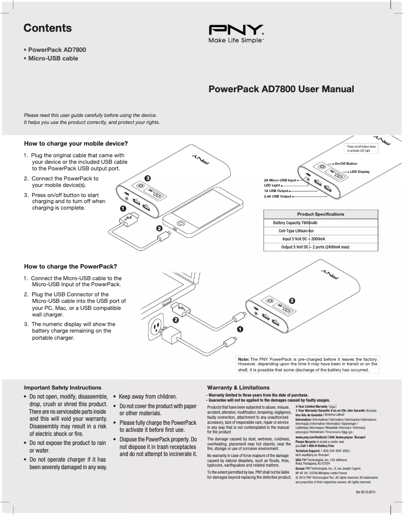 Imagen de la primera página del manual del dispositivo PowerPack AD7800