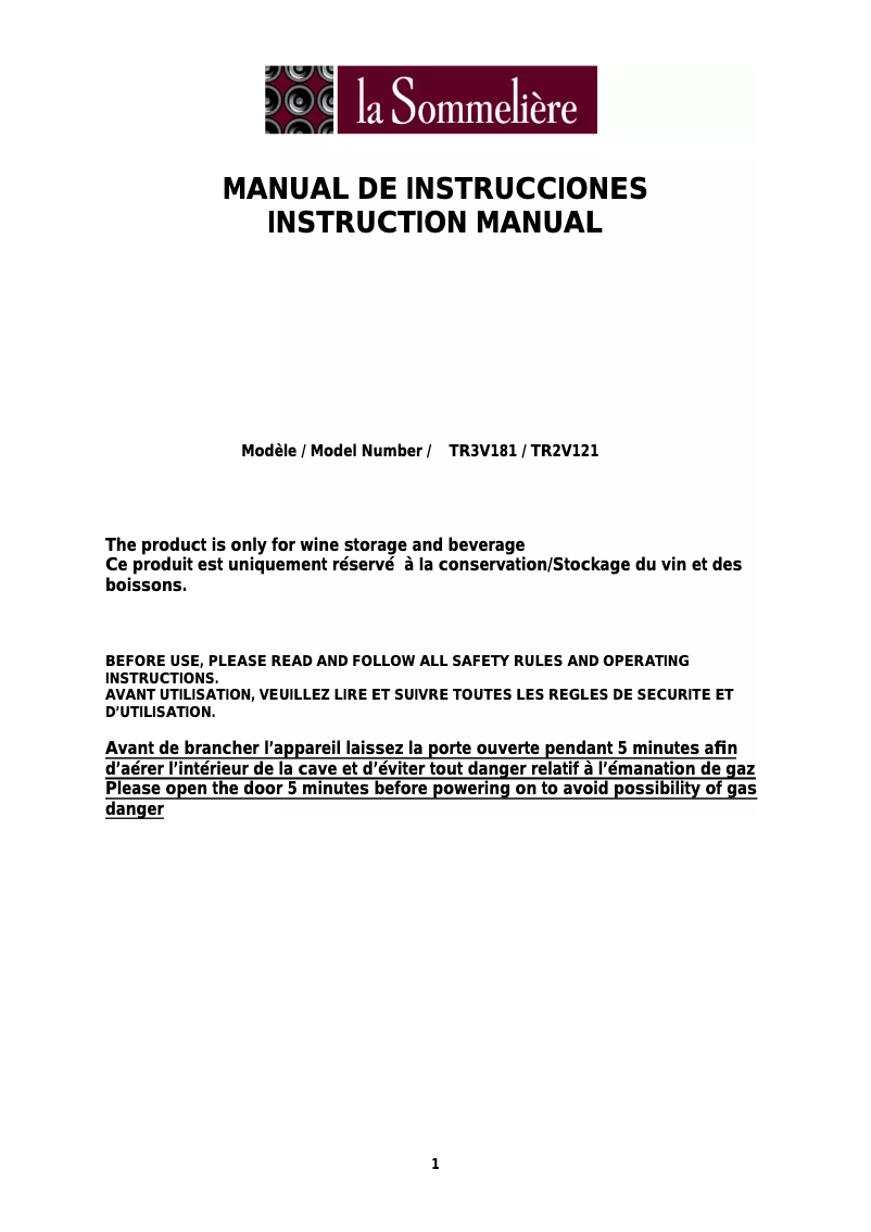 Imagen de la primera página del manual del dispositivo TR2V121