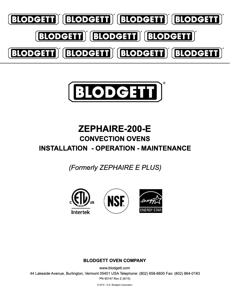 Página nº 1 - Manual de usuario Blodgett ZEPHAIRE-200-E