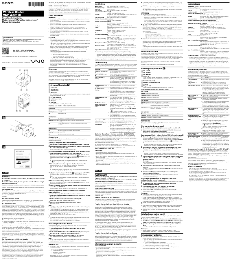 Página 1 del manual Manual de usuario Sony VGP-WAR100