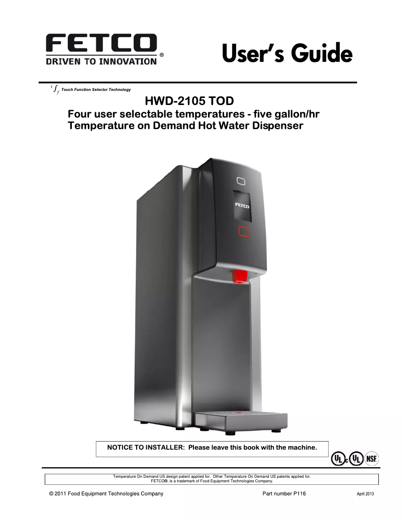 Imagen de la primera página del manual del dispositivo HWD-2105TOD