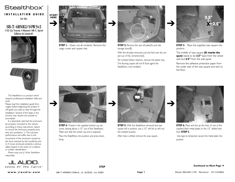 Página nº 1 - Manual de usuario JL Audio Stealthbox SB-T-4RNR2/10W3v3/GA