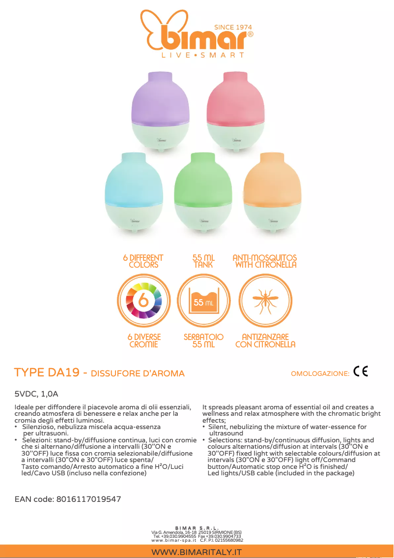 Página 1 del manual Ficha técnica Bimar DA19