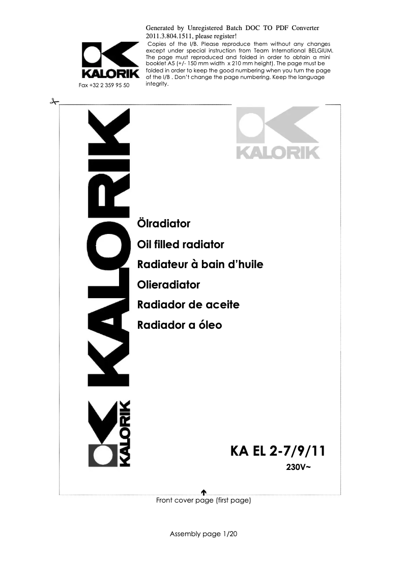 Página 1 del manual Manual de usuario Kalorik KA EL 2-7