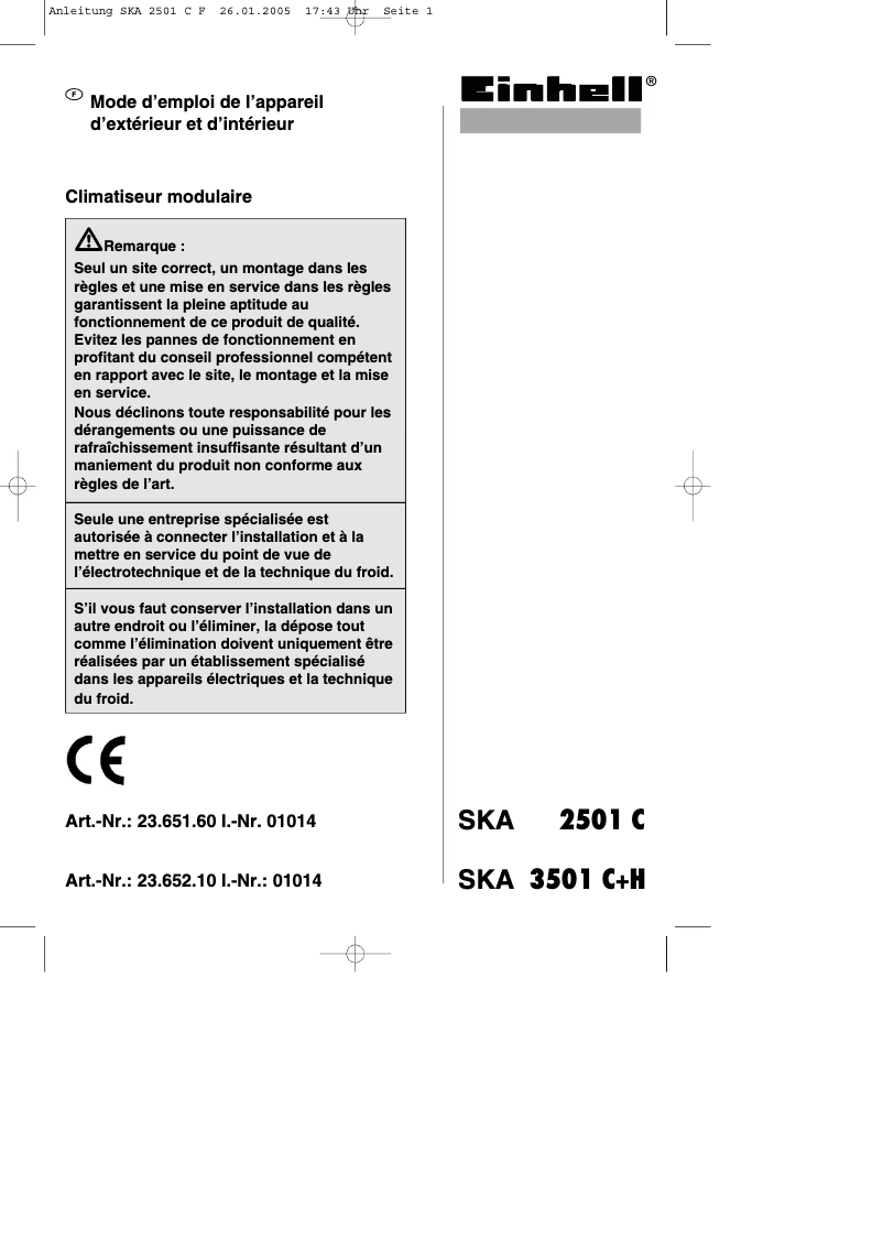 Imagen de la primera página del manual del dispositivo SKA 3501 C+H