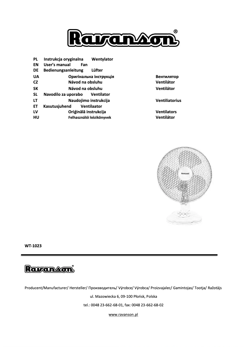 Página 1 del manual Manual de usuario Ravanson WT-1023