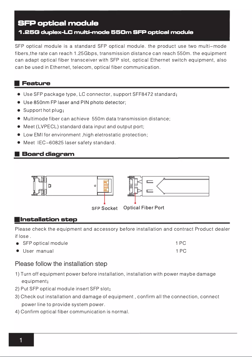 Página 1 del manual Manual de usuario UTEPO SFP-1.25G-550M