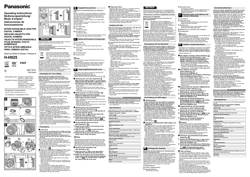 Imagen de la primera página del manual del dispositivo Lumix G 25mm f/1.7 ASPH