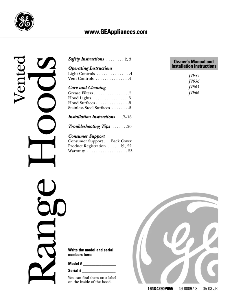 Imagen de la primera página del manual del dispositivo JV966DSS