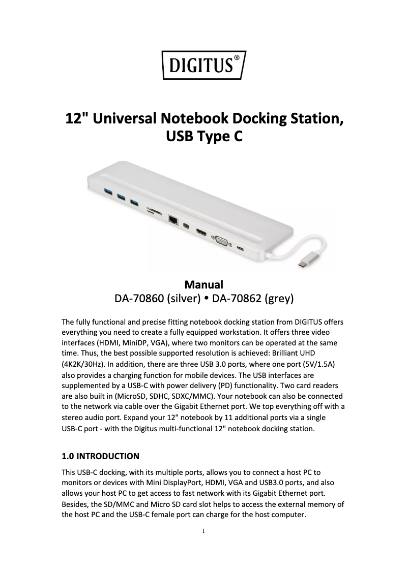 Imagen de la primera página del manual del dispositivo DA-70860