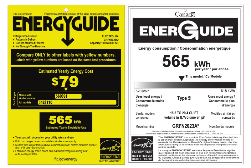 Página 1 del manual Etiqueta energética Frigidaire GRFN2023AF