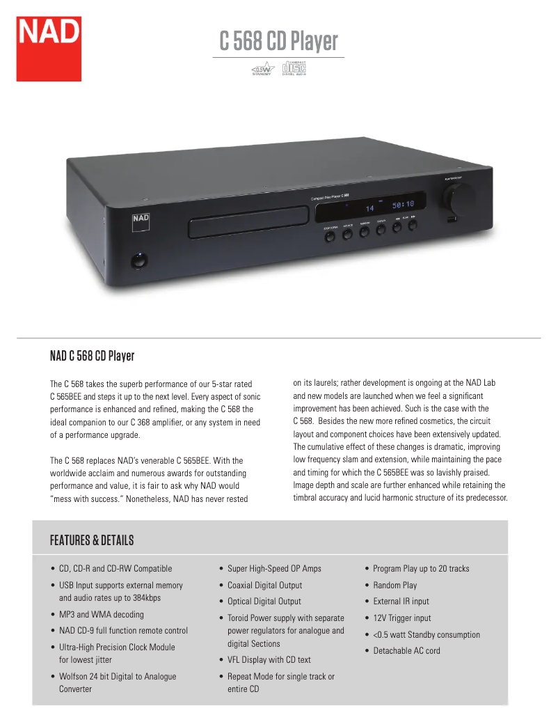 Página 1 del manual Ficha técnica NAD C 568
