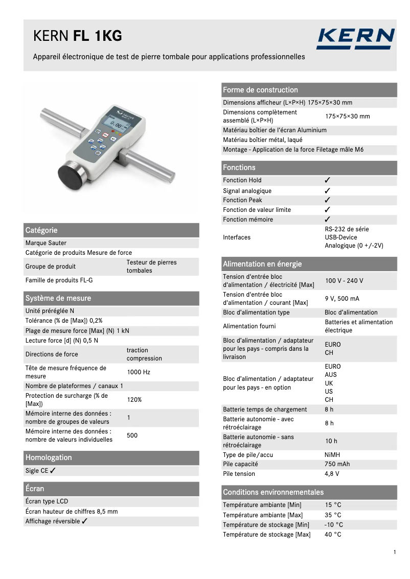 Imagen de la primera página del manual del dispositivo FL 1KG