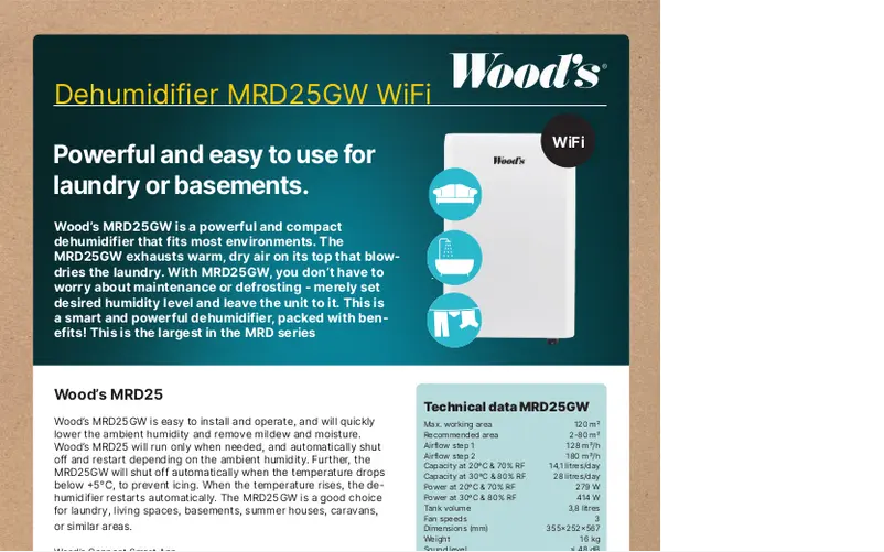 Página 1 del manual Ficha técnica Wood's MRD25GW